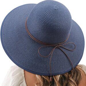 Beach Sun Hat Wide Brim Straw Floppy Foldable UPF 50+ for Women Travel